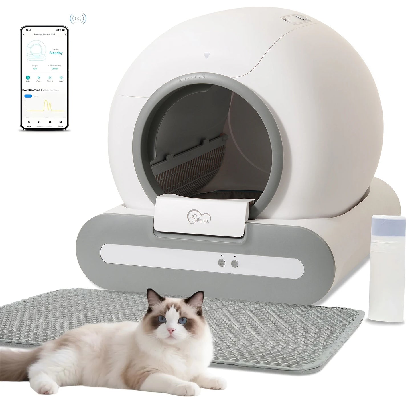 DOEL App Controlled Self Cleaning Cat Litter Box Litter Mat