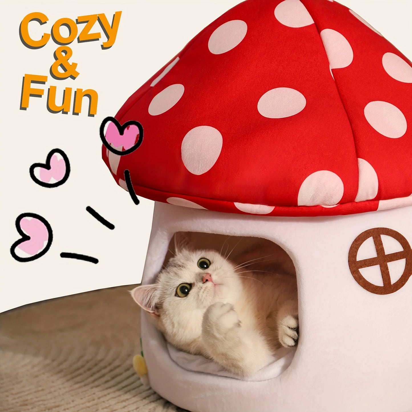Mushroom Cat Bed Indoor Cat Cave With Removable Cushion