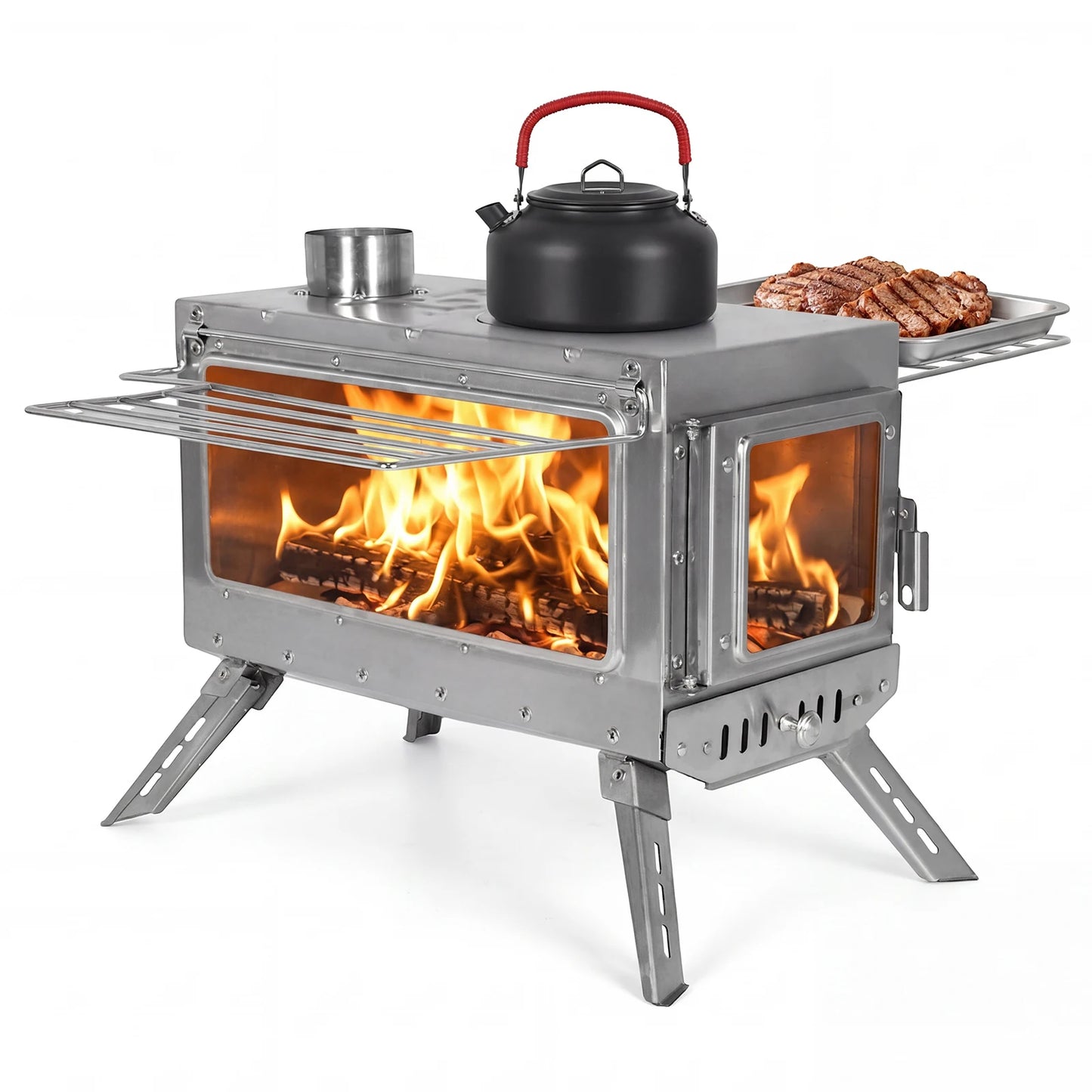 Stainless Steel Camping Stove With Chimney Pipe For Tents Shelters