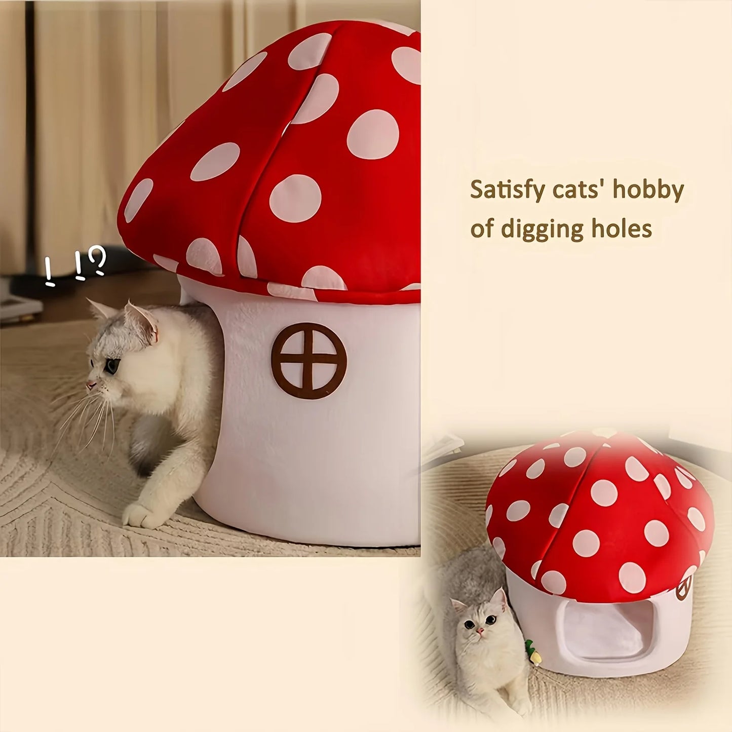 Mushroom Cat Bed Indoor Cat Cave With Removable Cushion