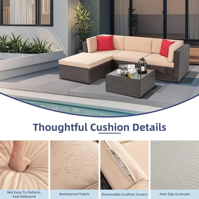 XMSJ Outdoor Patio Furniture Set All Weather Rattan Sectional Ottoman