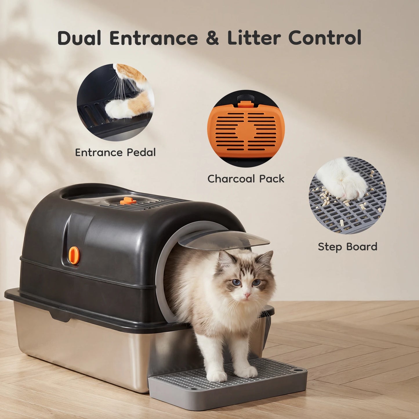 Stainless Steel Enclosed Cat Litter Box For Large Cats