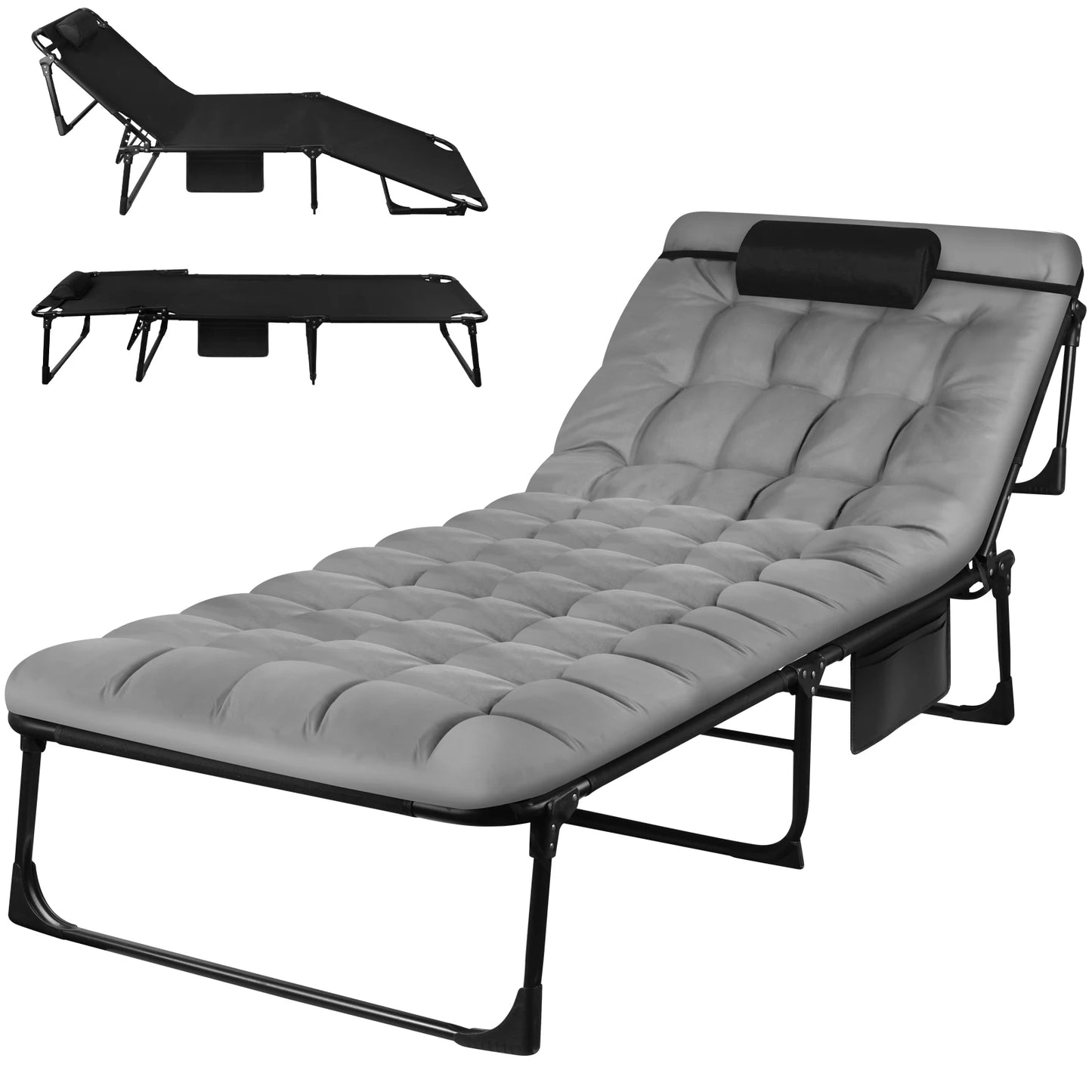 Portable Folding Camping Cot With 3-Position Reclining Lounger
