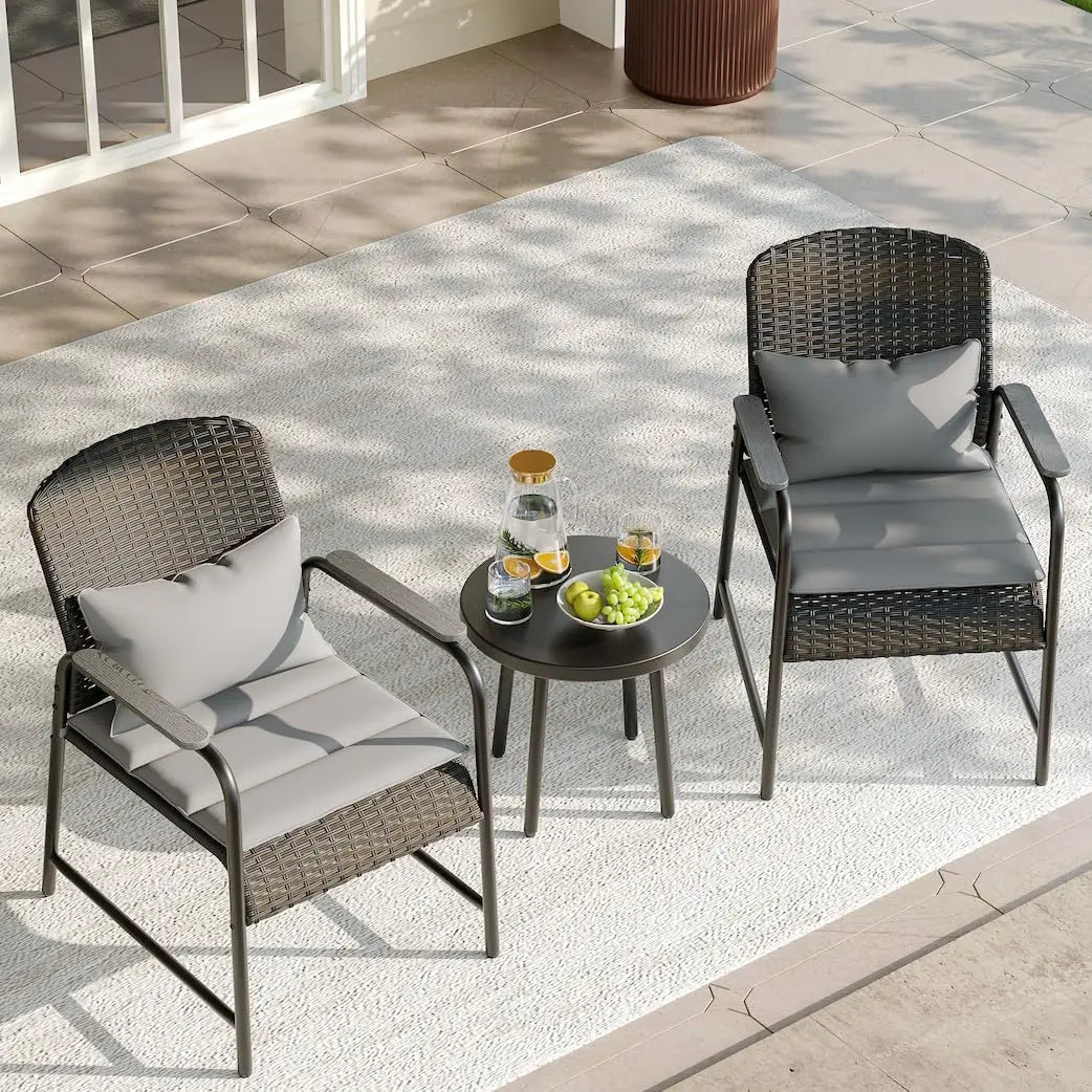 XIAOLANG Outdoor Patio Furniture Set 3 Piece Wicker Rattan Coffee Table Cushions