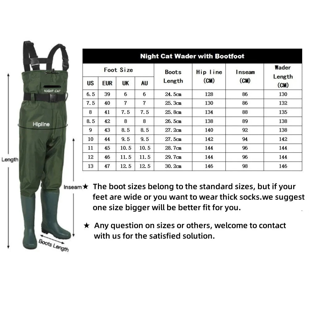 Night Cat Unisex Waterproof Chest Wader With Boots Breathable Lightweight