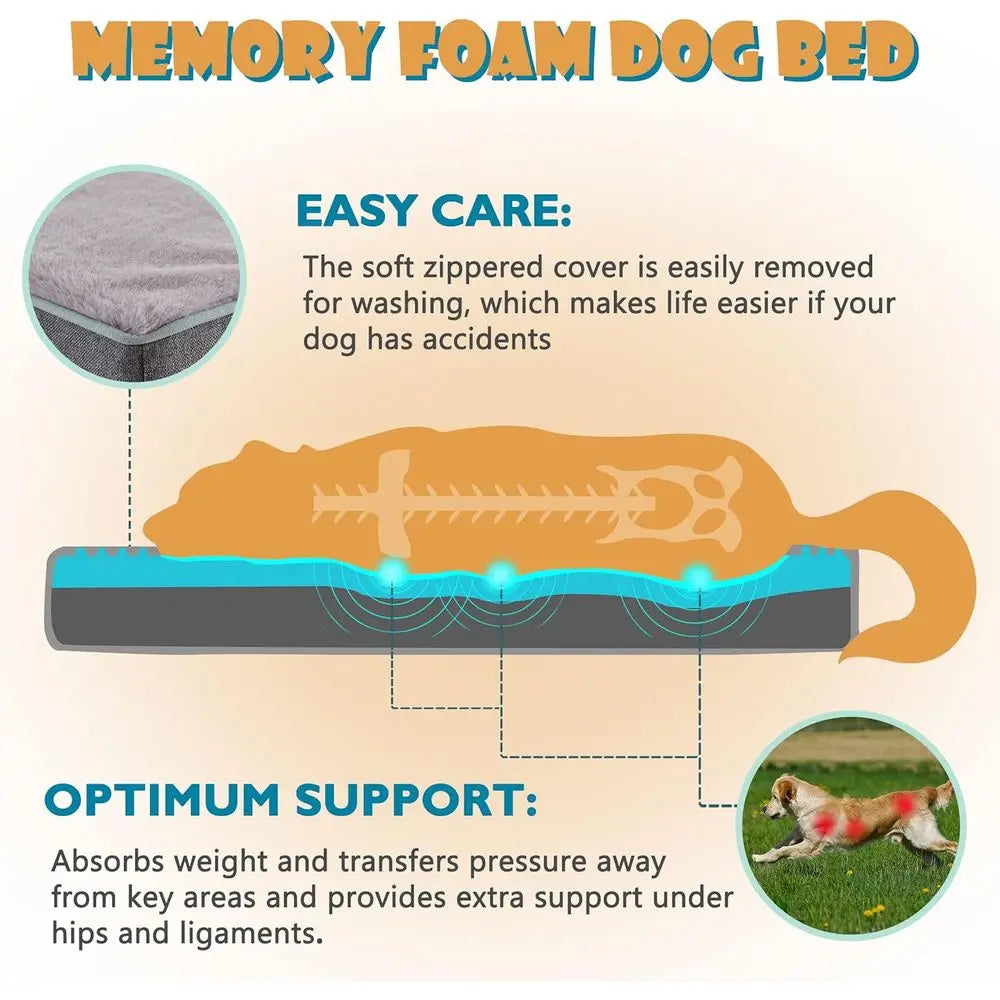 OVOZI Orthopedic Dog Bed With Cooling Memory Foam Waterproof Liner