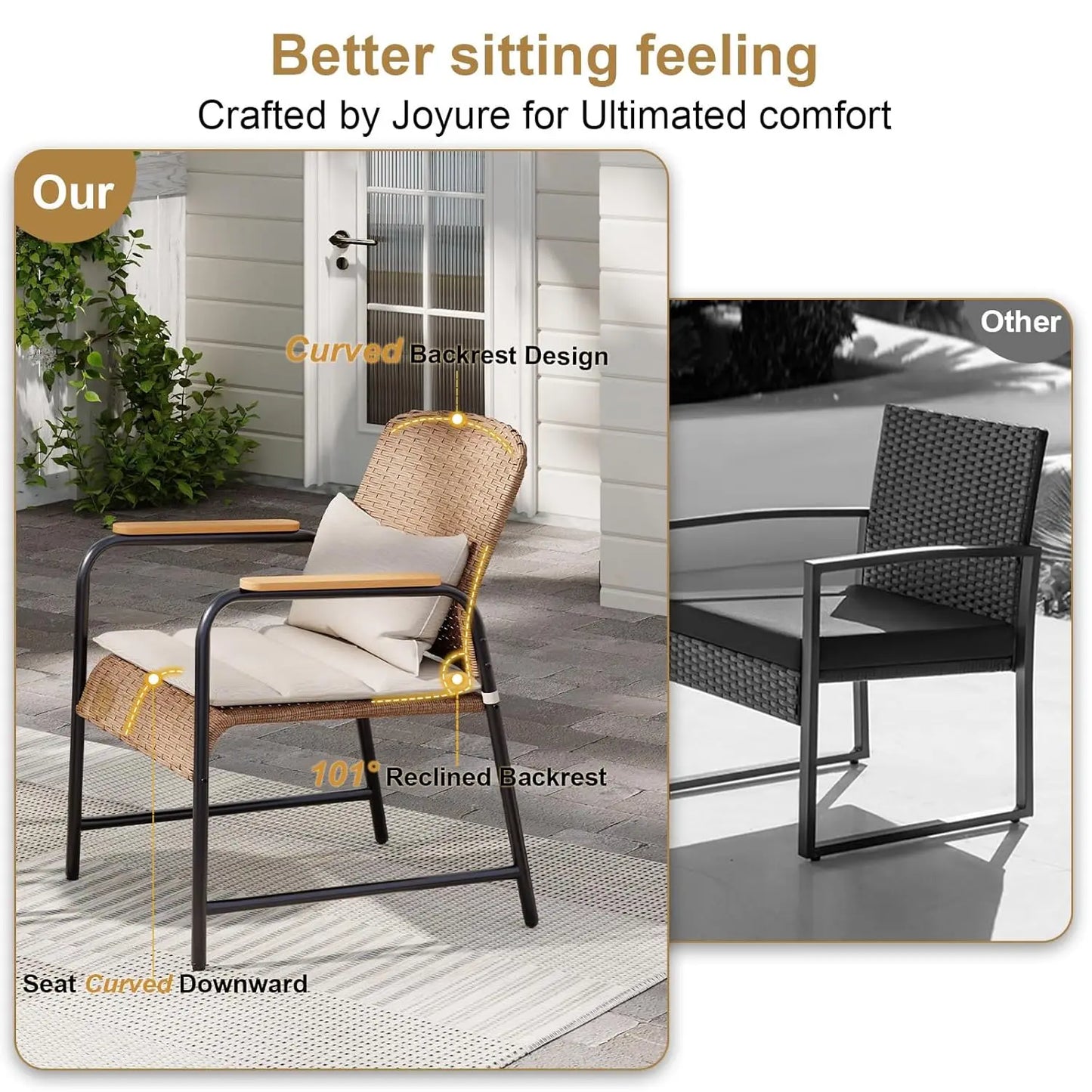 XIAOLANG Outdoor Patio Furniture Set 3 Piece Wicker Rattan Coffee Table Cushions