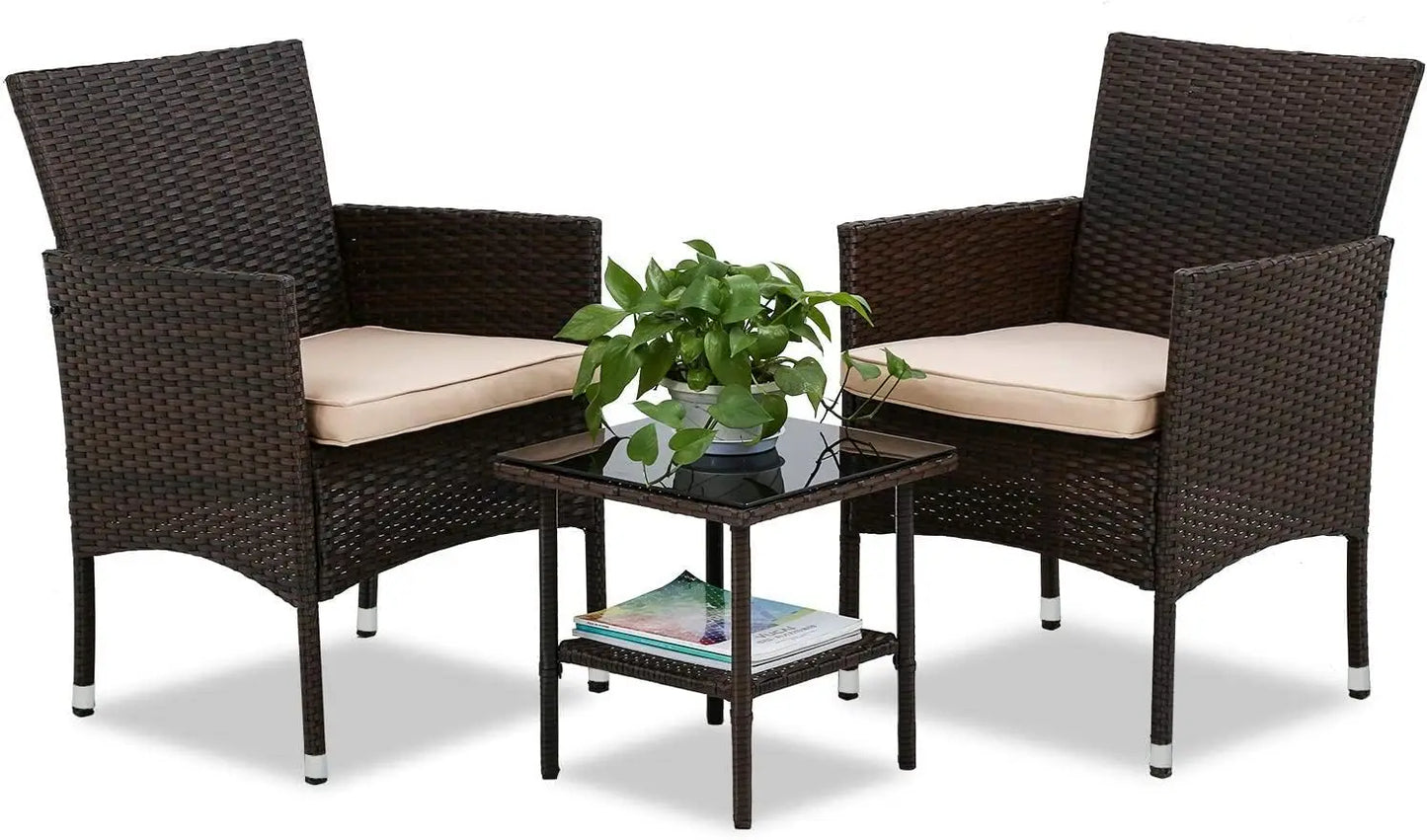 5 Piece Outdoor Patio Furniture Set Wicker Conversation Sofa