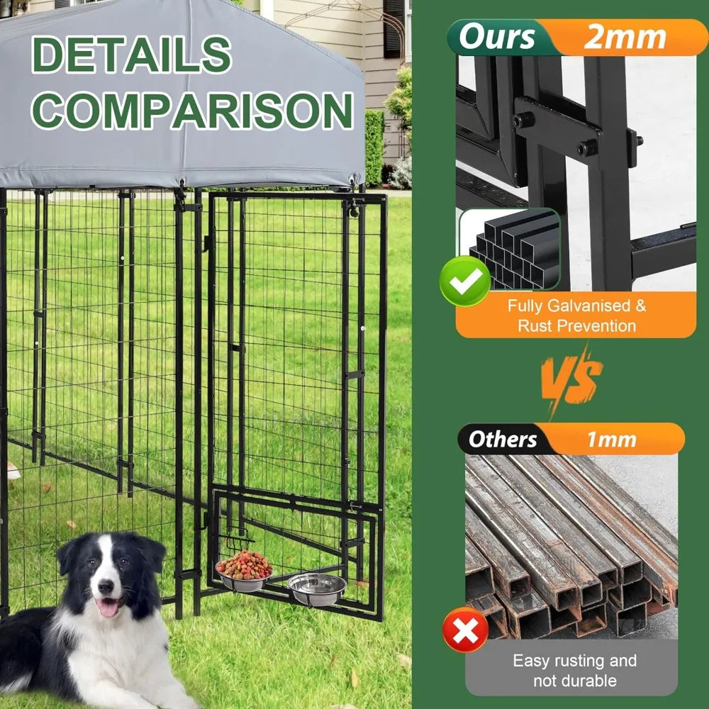 Heavy Duty Outdoor Dog Kennel With Roof Rotating Bowls Lock