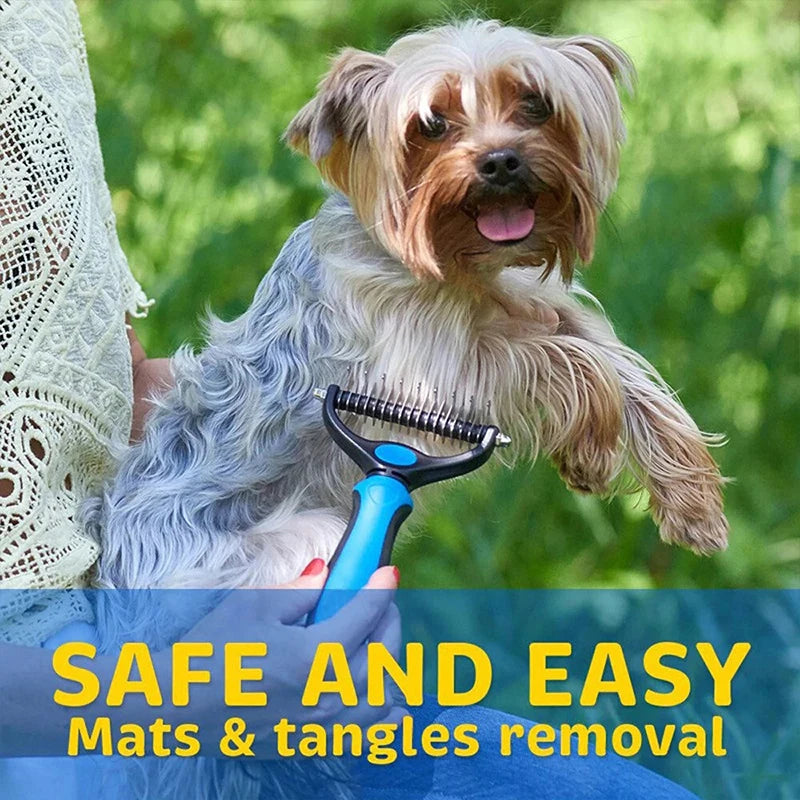 Pet Deshedding Brush Two Sided Grooming Comb Stainless Steel
