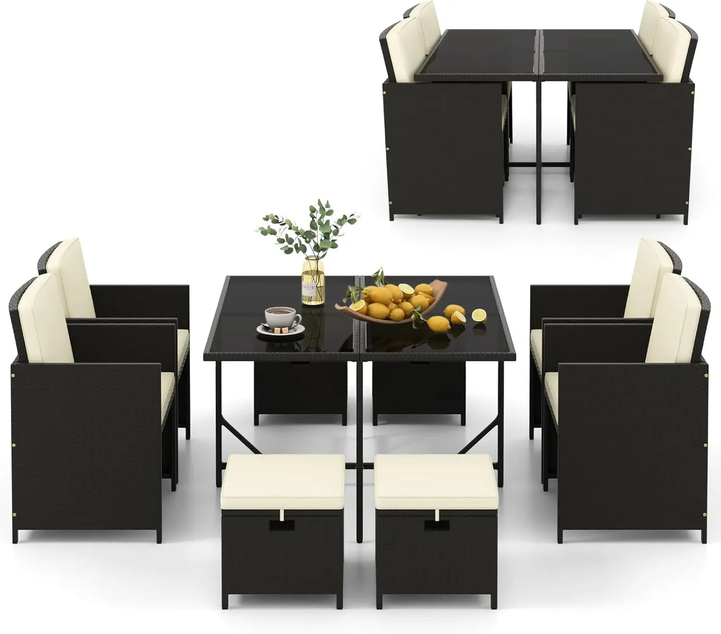 Outdoor Patio Dining Set With Rattan Chairs And Glass Table