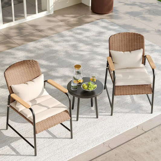 XIAOLANG Outdoor Patio Furniture Set 3 Piece Wicker Rattan Coffee Table Cushions