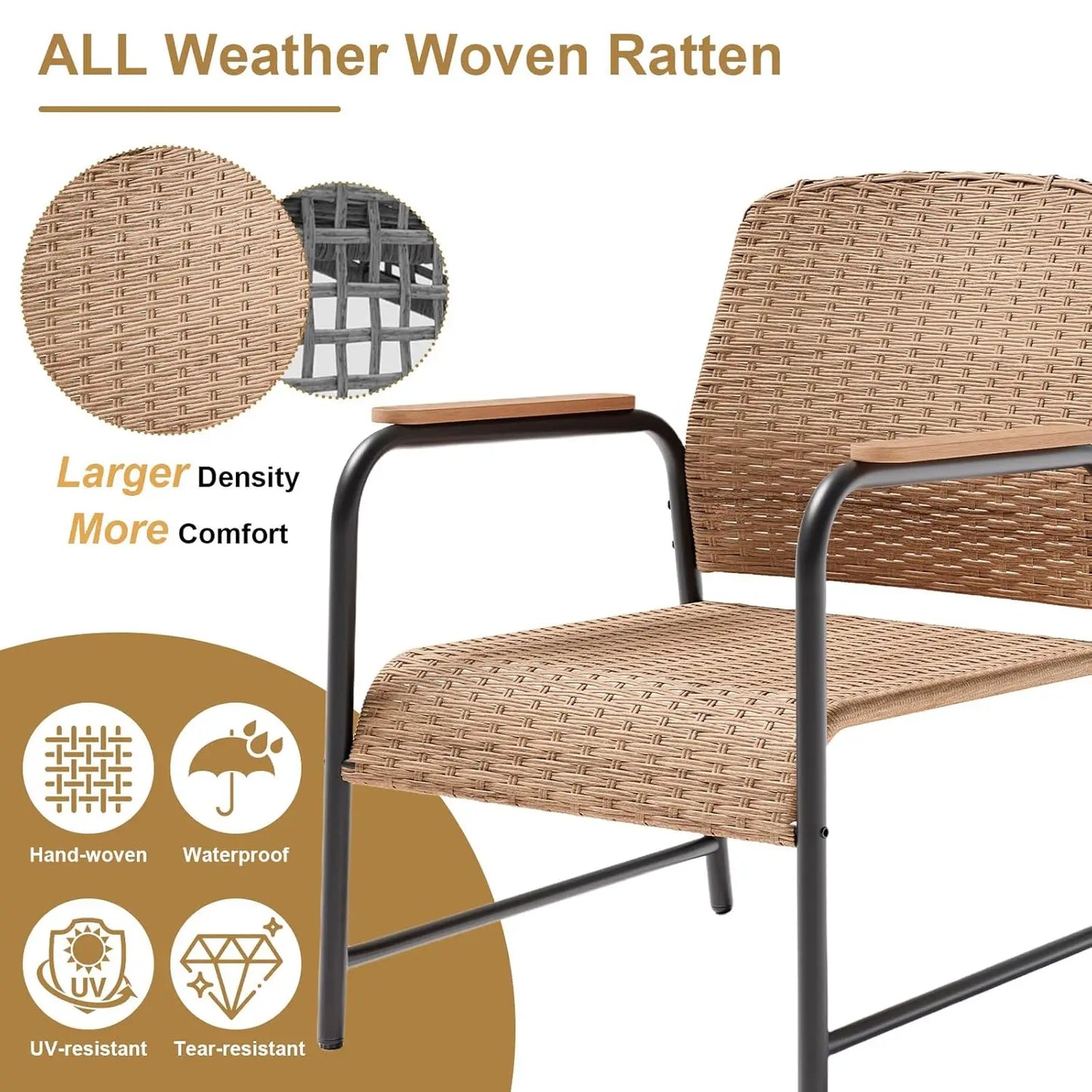 XIAOLANG Outdoor Patio Furniture Set 3 Piece Wicker Rattan Coffee Table Cushions