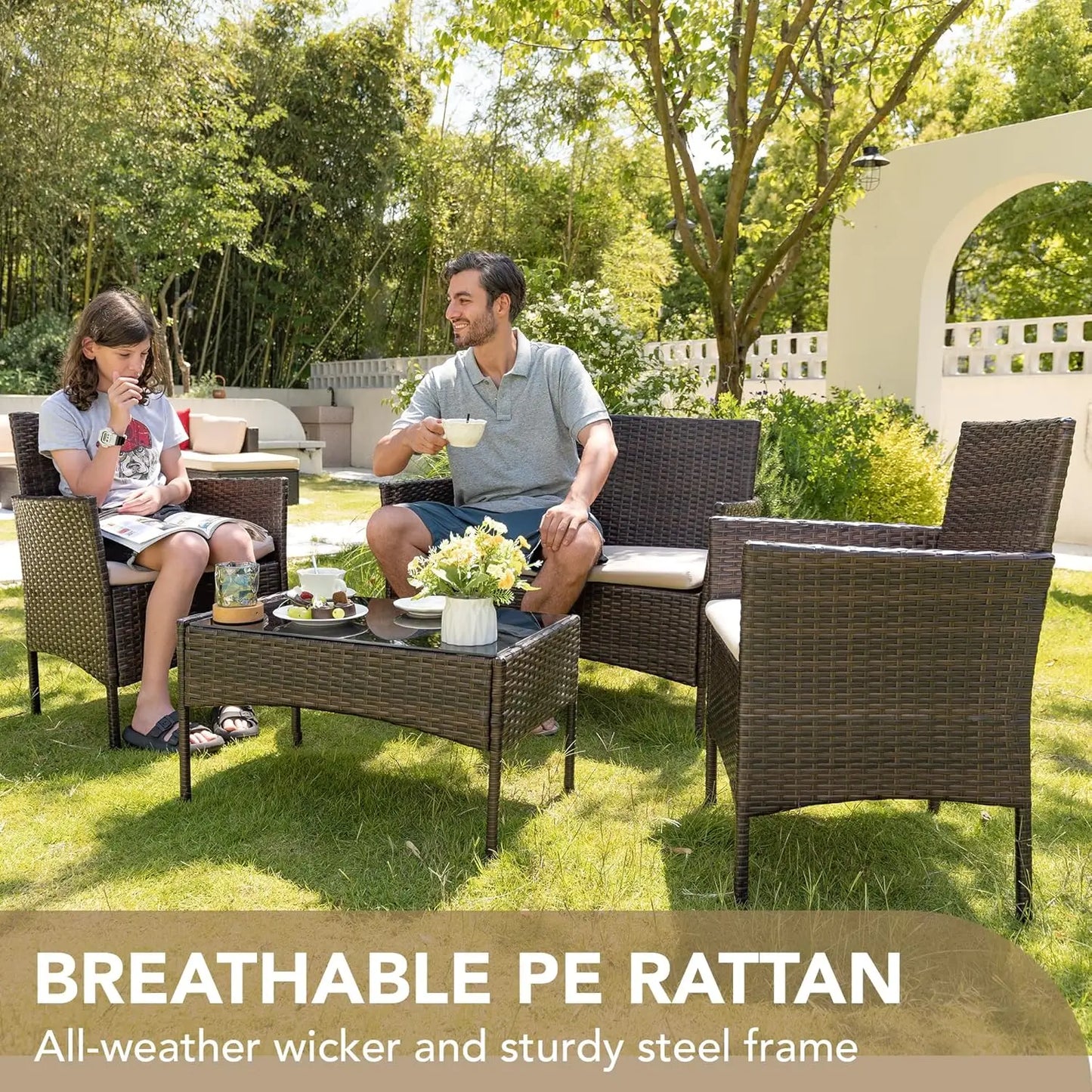 Outdoor Patio Furniture Set 4 Pieces Rattan Wicker Chairs