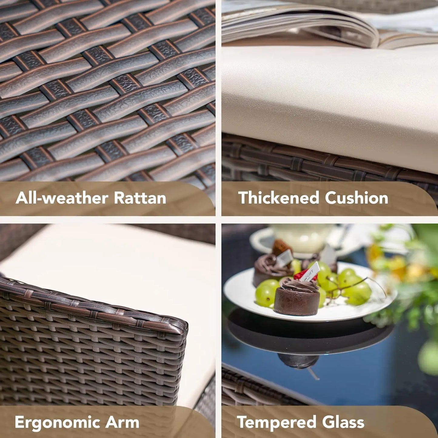 Outdoor Patio Furniture Set 4 Pieces Rattan Wicker Chairs