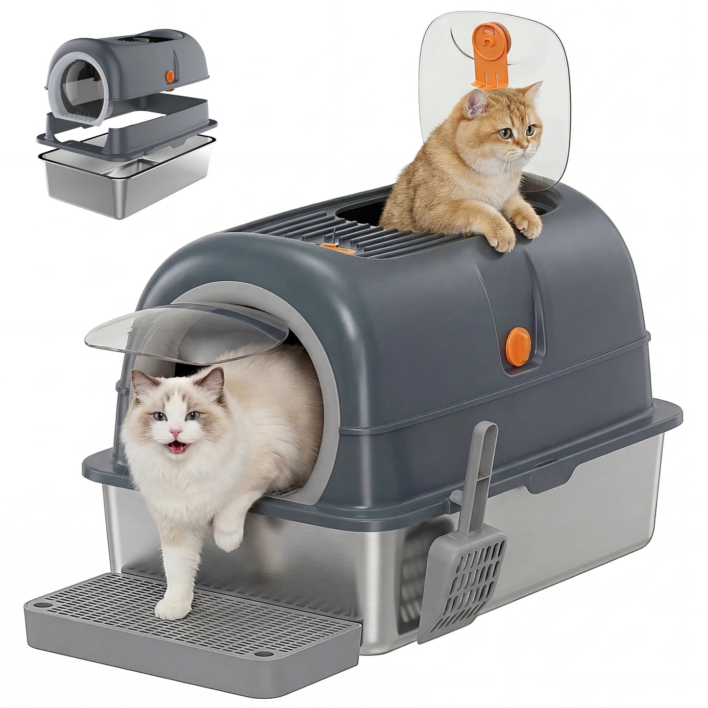 Stainless Steel Enclosed Cat Litter Box For Large Cats