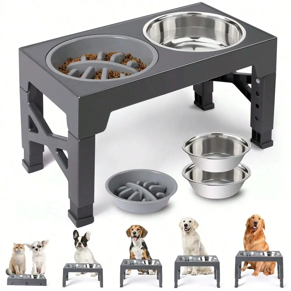 Raised Dog Bowl Stand With 2 Stainless Steel Bowls