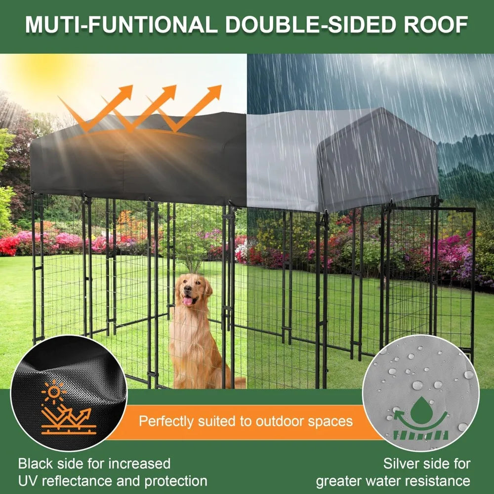 Heavy Duty Outdoor Dog Kennel With Roof Rotating Bowls Lock
