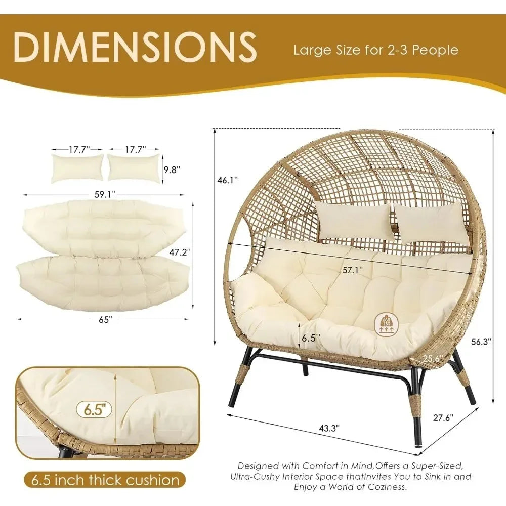 Double Egg Outdoor Lounge Chair For Patio Two Person