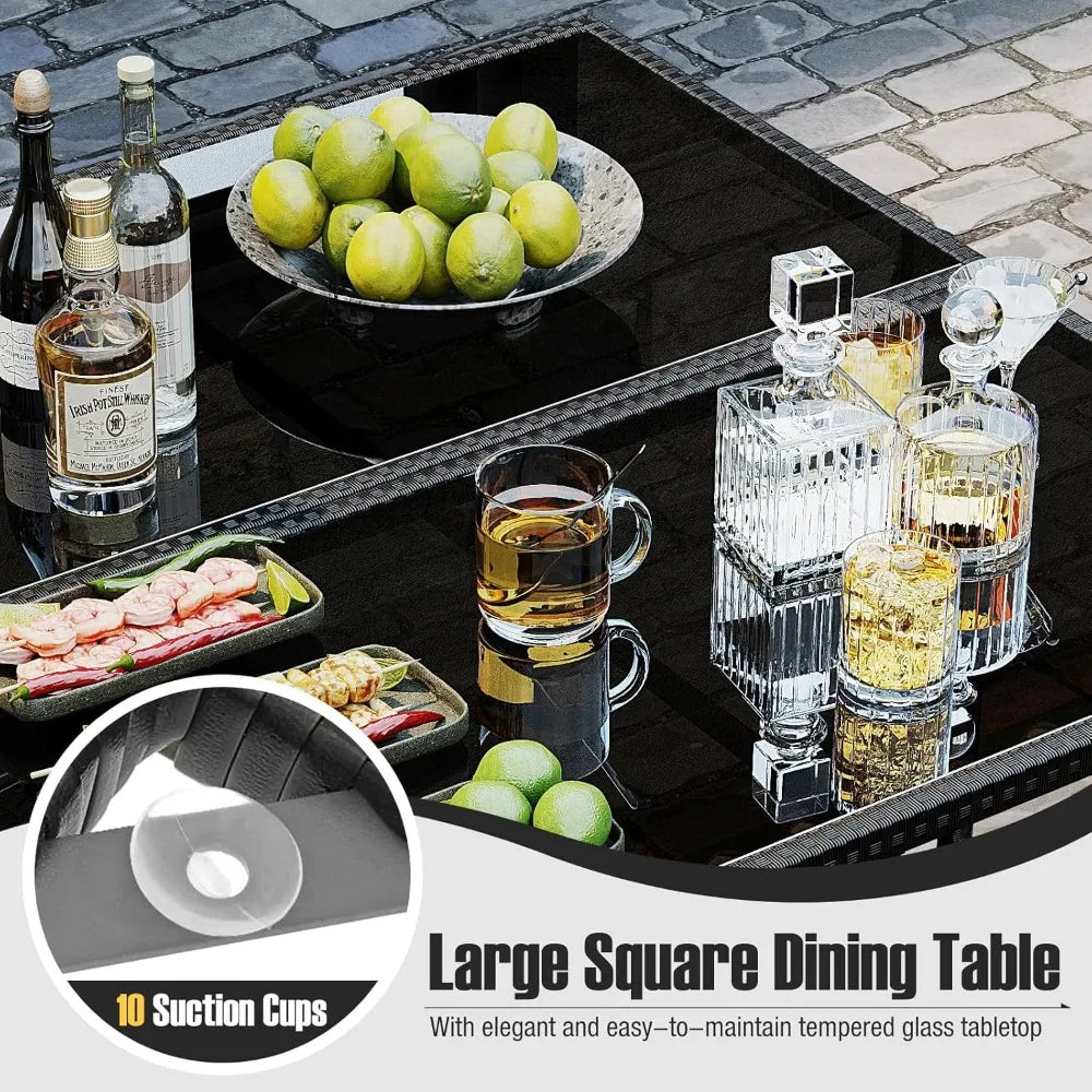 Outdoor Patio Dining Set With Rattan Chairs And Glass Table