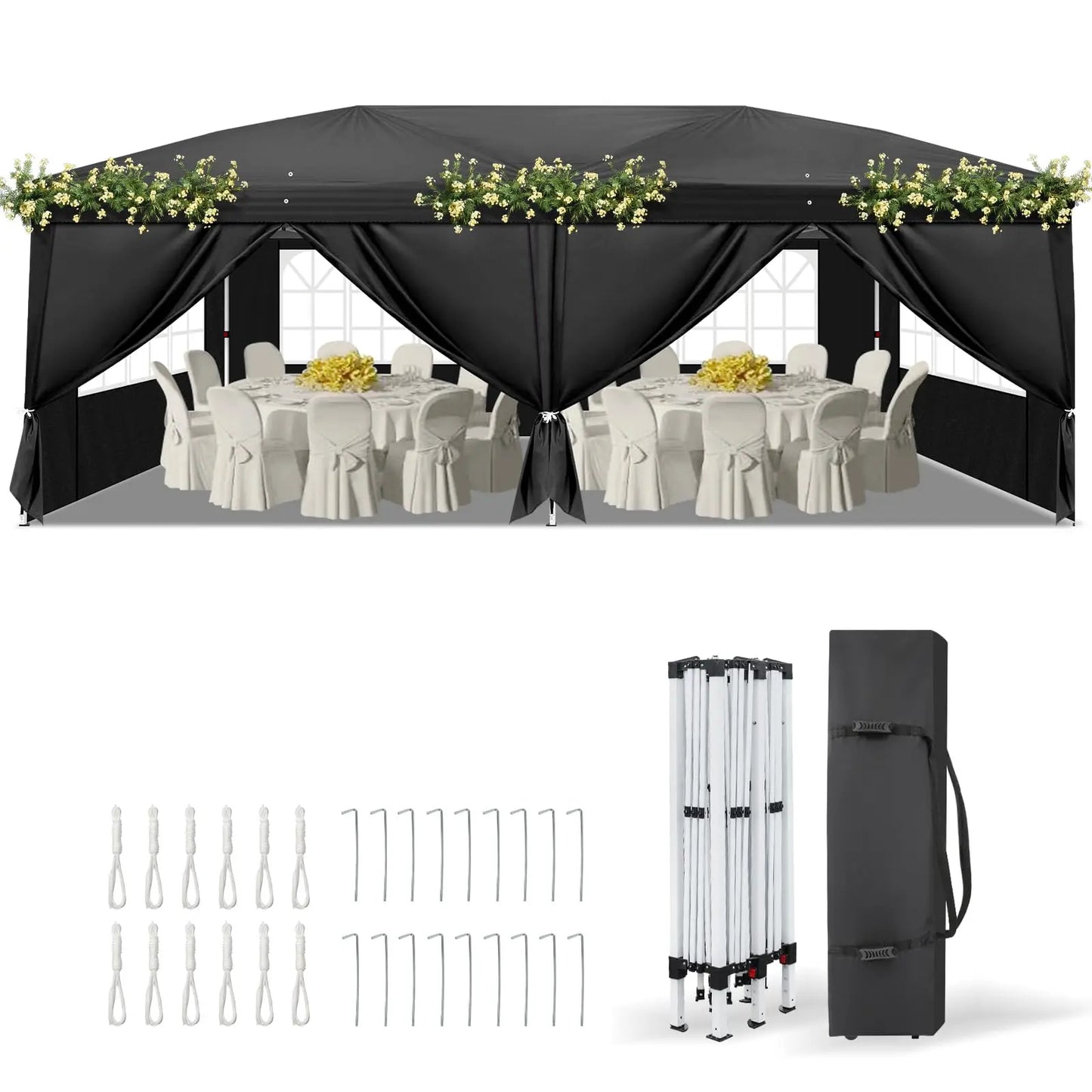 Pop Up Canopy Tent With Six Sidewalls And Carry Bag