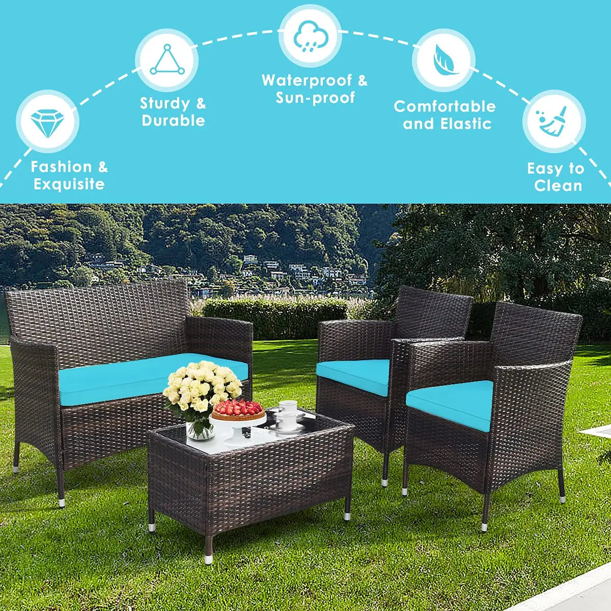 XIAOLANG 4-Piece Rattan Patio Set For Outdoor Comfort