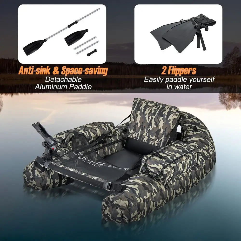 Inflatable Belly Boat With Fish Ruler Rod Holder Pump And Backpack