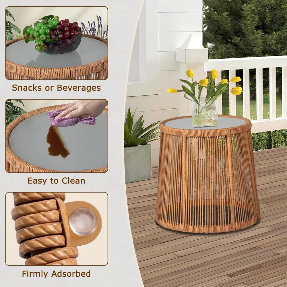Outdoor Wicker Bistro Set With Glass Table For Patio