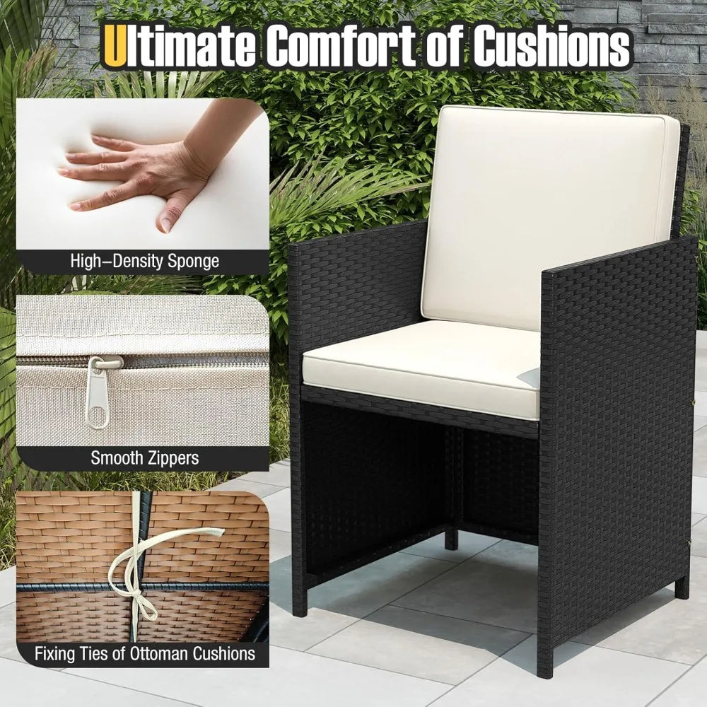 Outdoor Patio Dining Set With Rattan Chairs And Glass Table