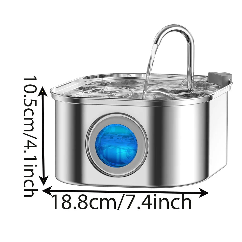 Stainless Steel Pet Water Fountain With LED Indicator Visual Level