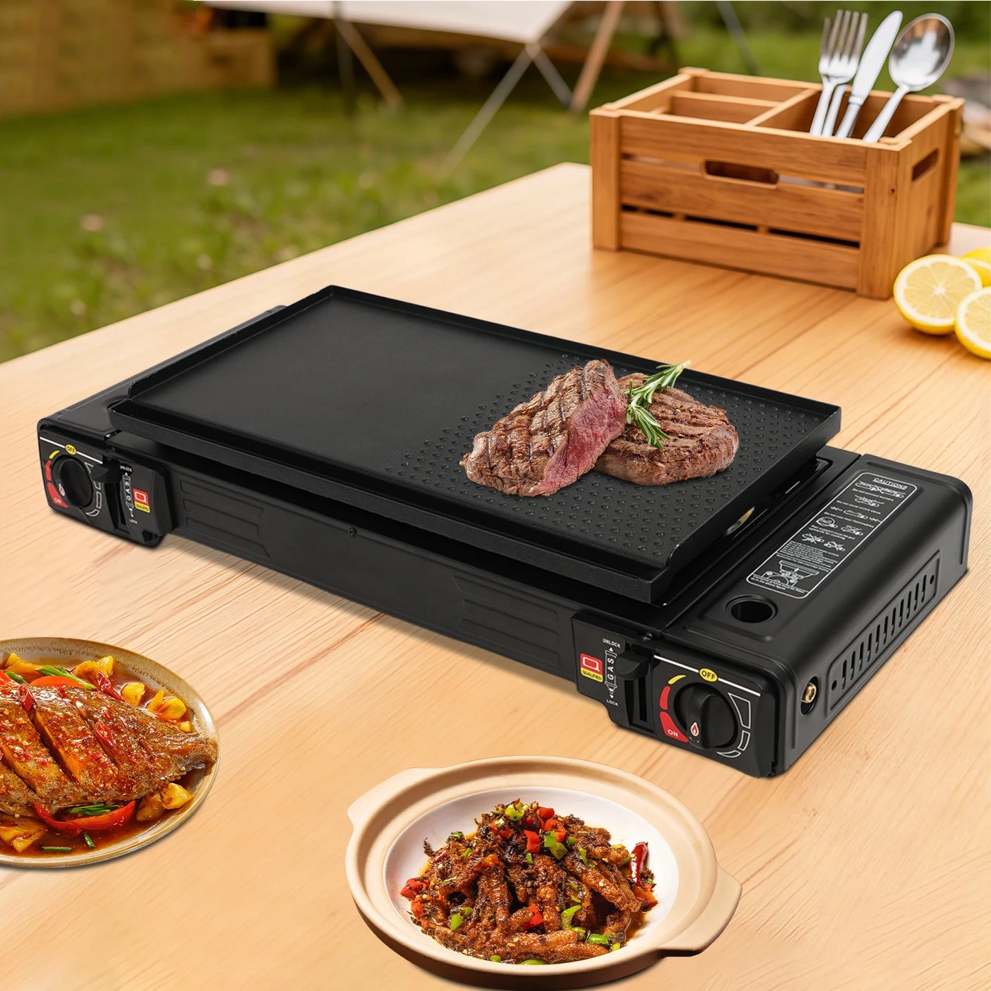Two Burner Portable Gas Stove With Piezo Ignition And Carrying Case