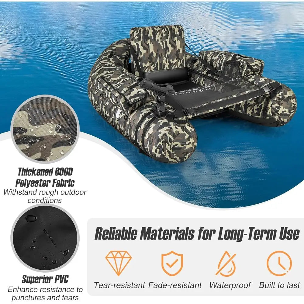 Inflatable Belly Boat With Fish Ruler Rod Holder Pump And Backpack