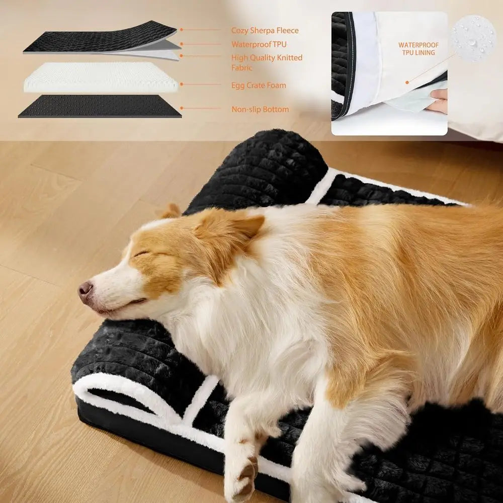 Orthopedic Dog Bed With Pillow, Waterproof Egg Crate Foam, Washable Cover
