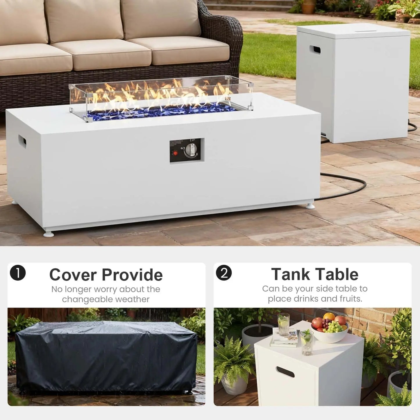 Propane Fire Pit Table Set Tank Holder And Wind Guard