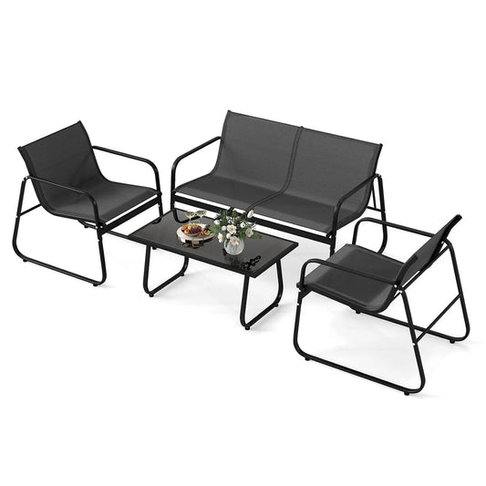 Outdoor 4 Piece Patio Furniture Set With Mesh Seat Fabric