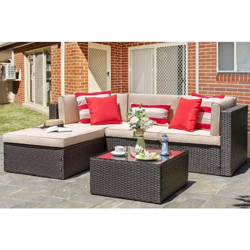 XMSJ Outdoor Patio Furniture Set All Weather Rattan Sectional Ottoman