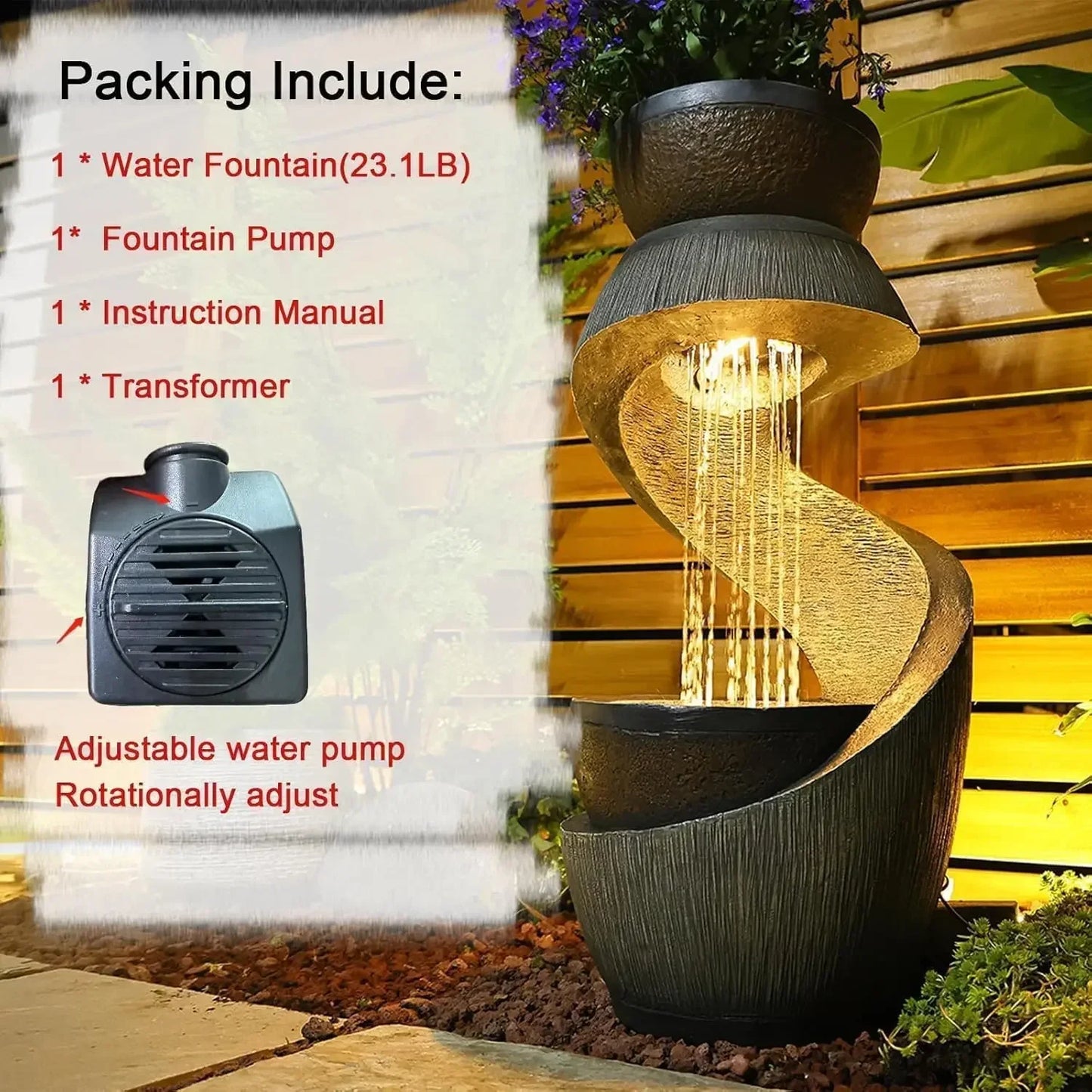 Outdoor S Shaped Water Fountain With Led Lights And Planter
