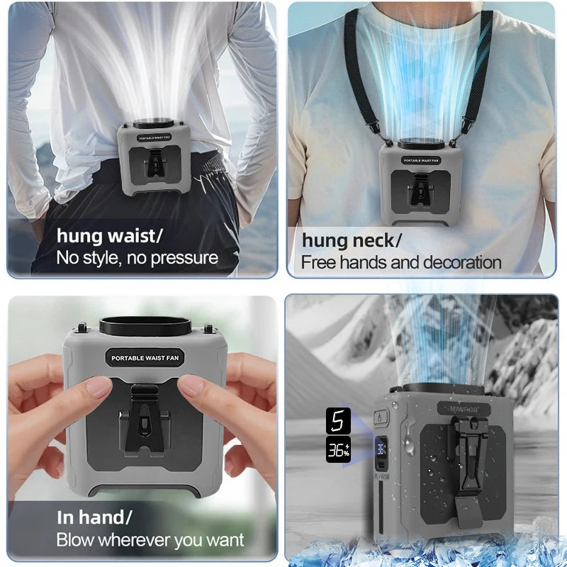 10000mAh Portable Waist Clip Fan With Flashlight Power Bank