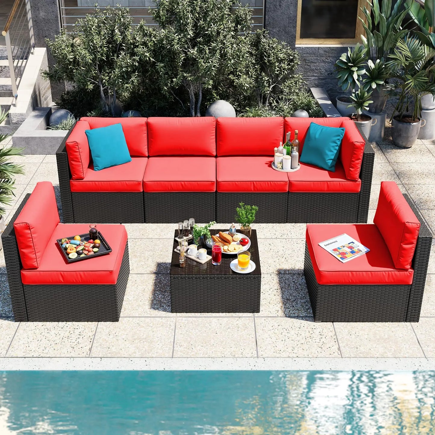 XMSJ Outdoor Patio Furniture Set All Weather Rattan Sectional Ottoman