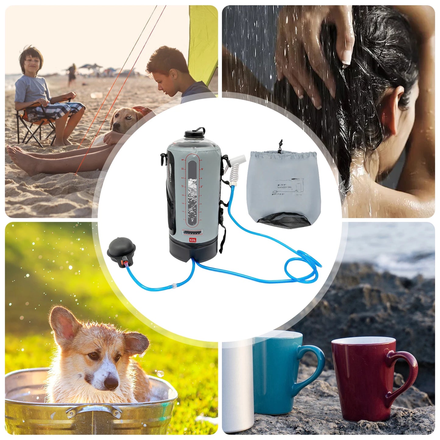 Bymaocar Portable Camping Shower Bag With Solar Heating Hose