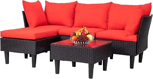 5 Piece Outdoor Patio Furniture Set Wicker Conversation Sofa
