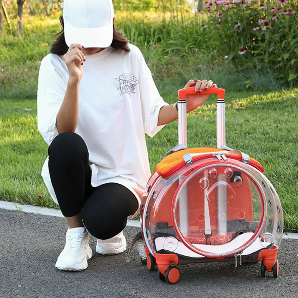 Portable Pet Trolley Case With Ventilation Holes And Silent Wheels For Cats