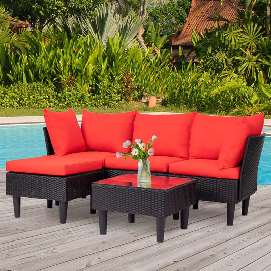 5 Piece Outdoor Patio Furniture Set Wicker Conversation Sofa